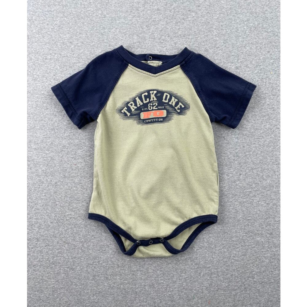 Vintage Y2K Faded Glory Baby Boy Bodysuit 24 months Green Blue Track Sports